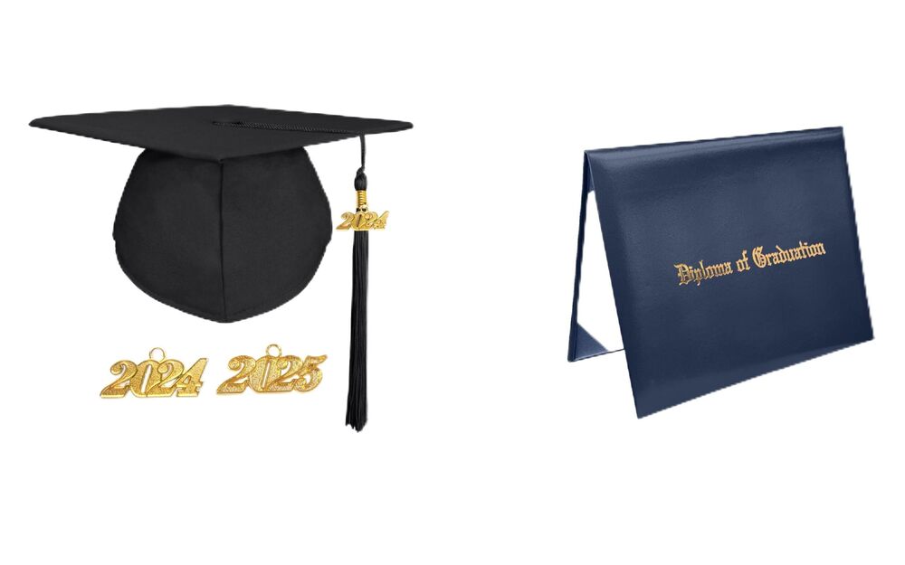 8762 Matte Graduation Cap with Tassel White Navy Certificate Cover